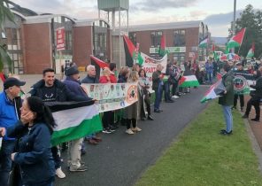 ایرلندی ها با پرچم های فلسطین به استقبال تیم فوتبال اسرائیل رفتند+عکس