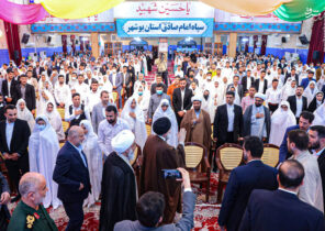 عکس/ مراسم جشن ازدواج ۳۱۳ زوج بوشهری با حضور رئیسی